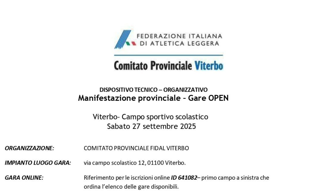 Manifestazione provinciale – Gare OPEN – Viterbo 27 settembre 2025