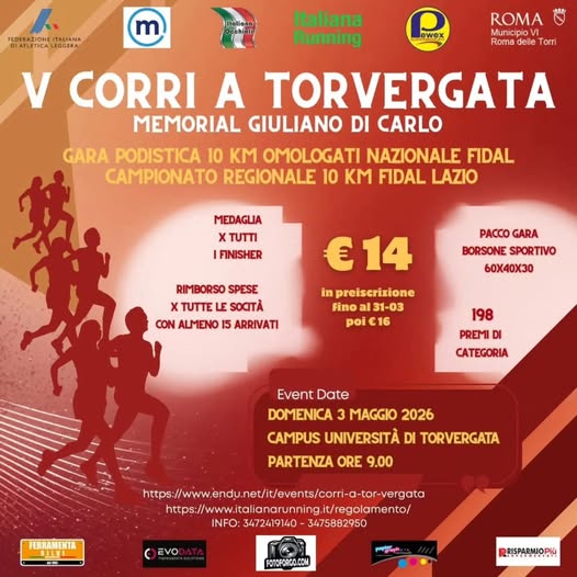 Corri a Tor Vergata – Roma 3 maggio 2026)